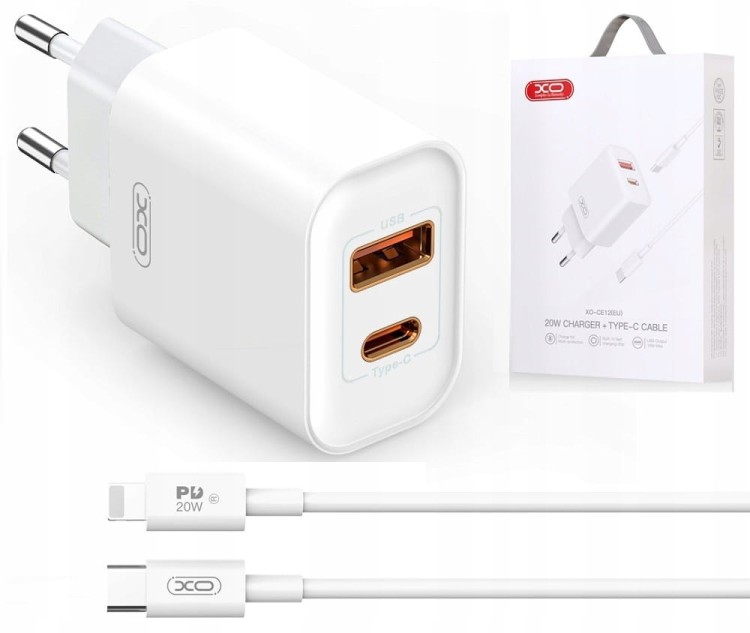 XO Ładowarka Sieciowa QC PD 20W 1x USB 1x USB-C