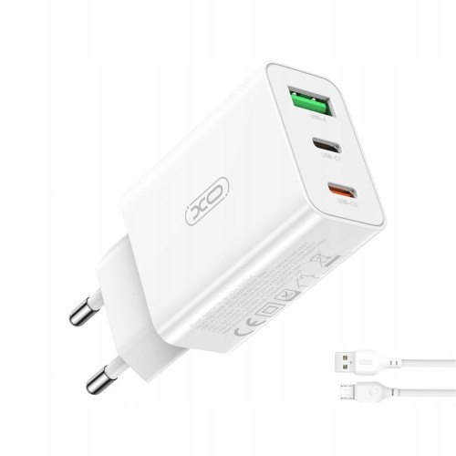 ładowarka sieciowa 2xUSB-C 1x USB biała + kabel