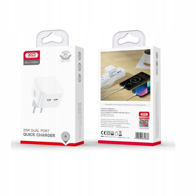 XO ładowarka sieciowa L102 PD 35W 2x USB-C biała