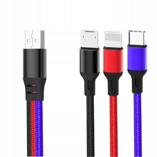 kabel 3w1 USB - Lightning + USB-C + microUSB 1,2 m