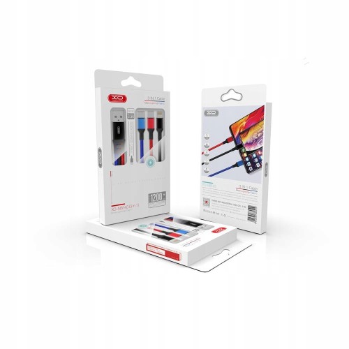 kabel 3w1 USB - Lightning + USB-C + microUSB 1,2 m