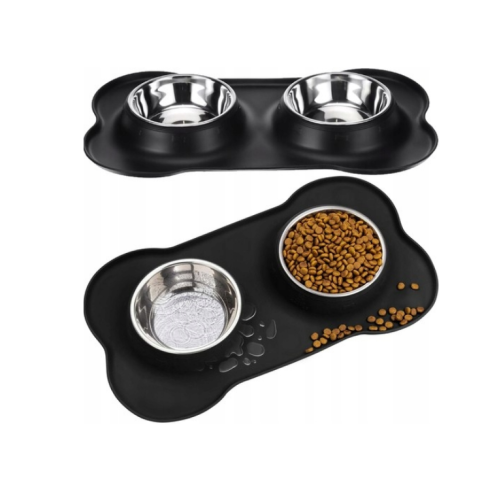 MISKA DLA PSA KOTA PODWÓJNA METALOWA 2 MISKI + PODKŁADKA ANTYPOŚLIZGOWA