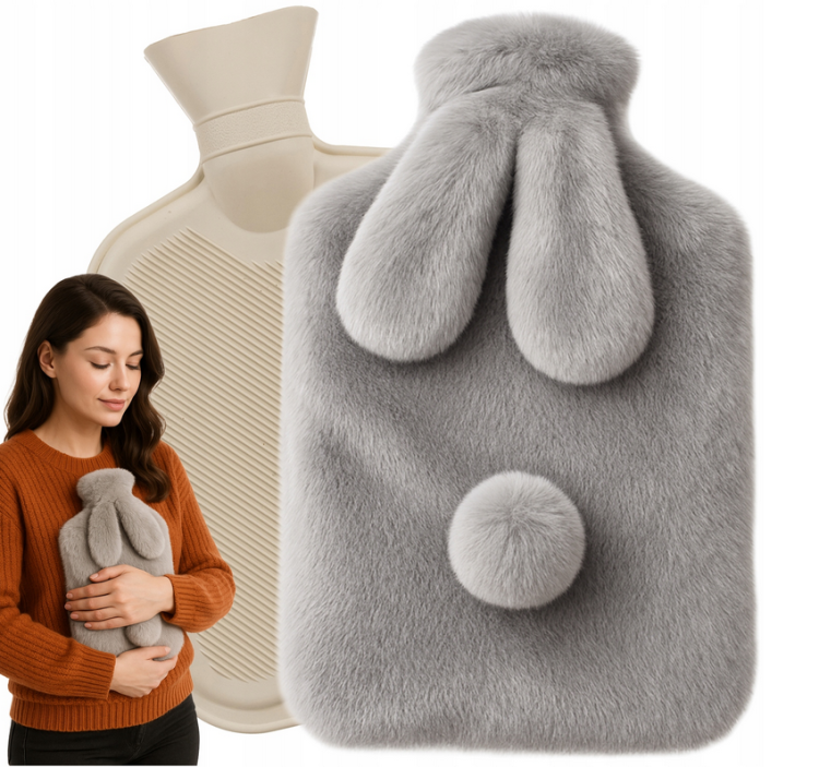 Termofor Gumowy Króliczek 1,8l Ruhhy Pluszowy Pokrowiec na Wodę Ogrzewacz