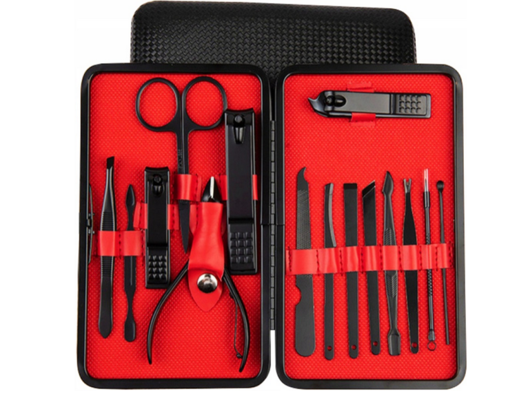 ZESTAW MANICURE PEDICURE 15w1 STAL NIERDZEWNA ETUI