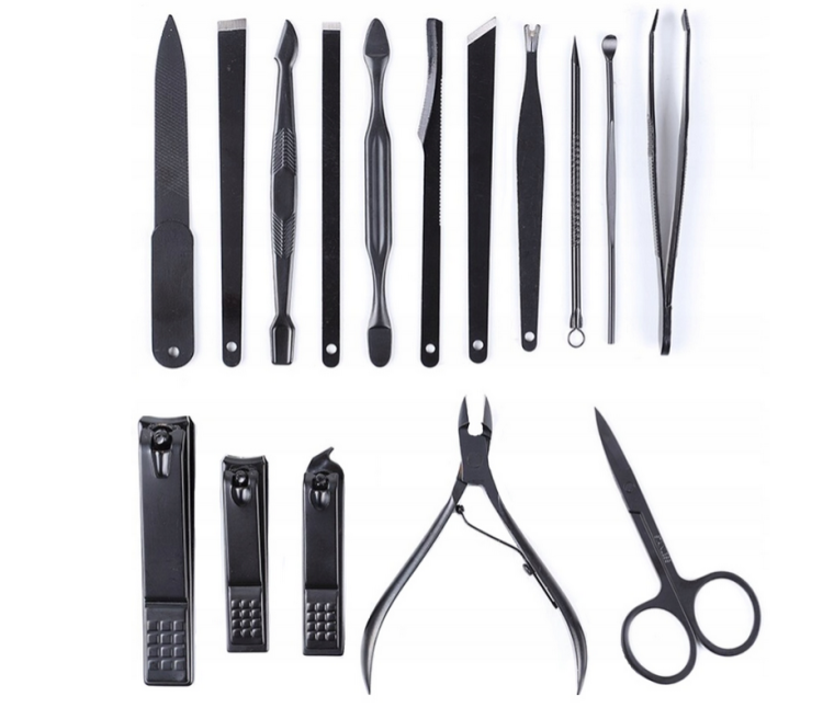 ZESTAW MANICURE PEDICURE 15w1 STAL NIERDZEWNA ETUI