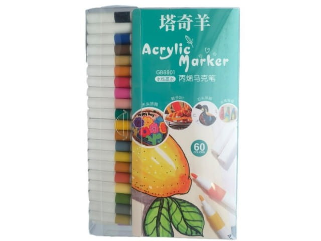 60x MARKERY AKRYLOWE Pisaki Flamastry Mazaki WODOODPORNE Z FARBĄ ZESTAW