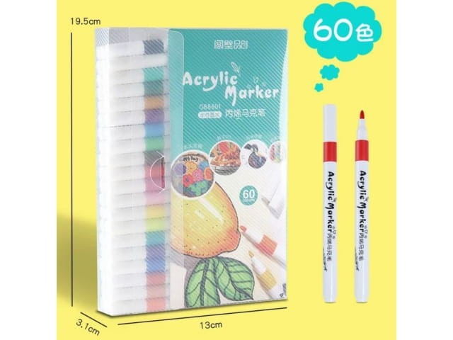 60x MARKERY AKRYLOWE Pisaki Flamastry Mazaki WODOODPORNE Z FARBĄ ZESTAW