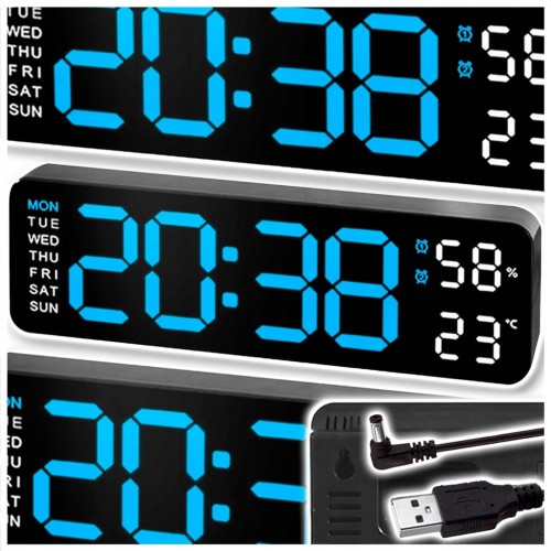Zegar Elektroniczny Budzik LED Głośny Drzemka Termometr Higrometr XXL Duży