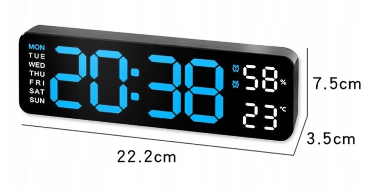 Zegar Elektroniczny Budzik LED Głośny Drzemka Termometr Higrometr XXL Duży