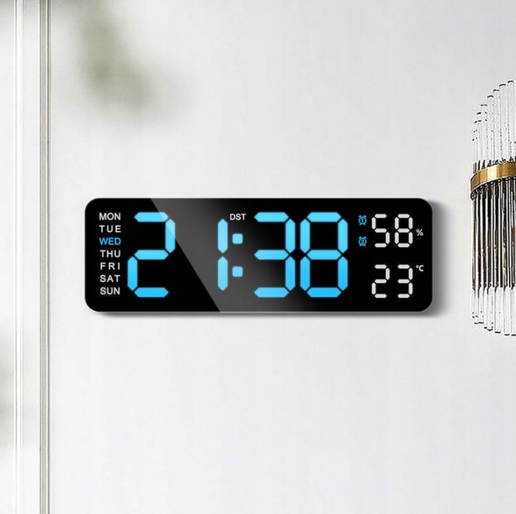 Zegar Elektroniczny Budzik LED Głośny Drzemka Termometr Higrometr XXL Duży