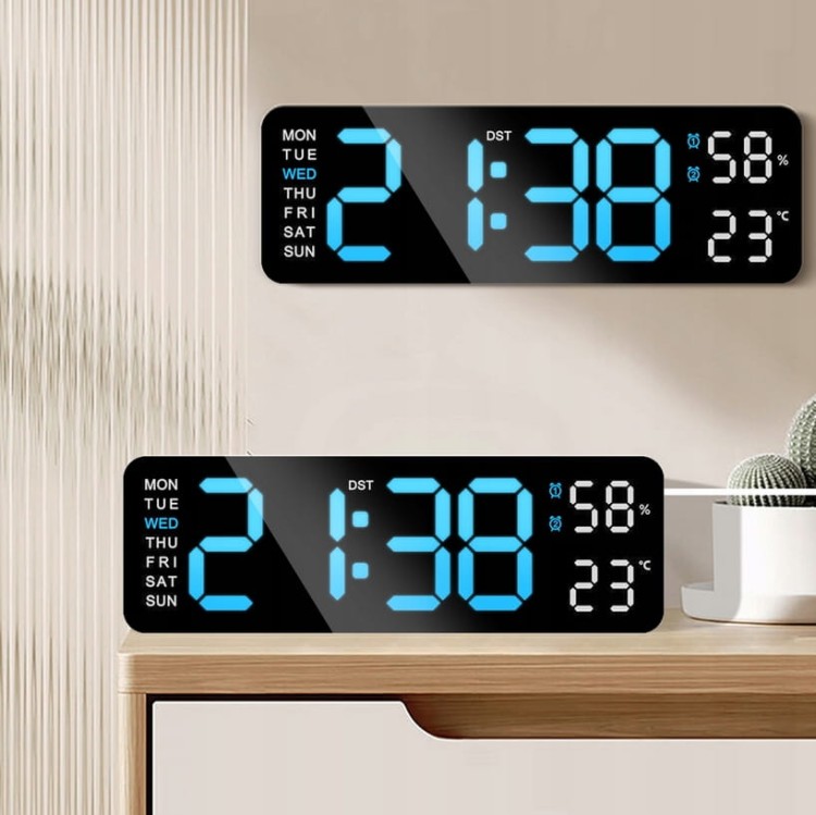 Zegar Elektroniczny Budzik LED Głośny Drzemka Termometr Higrometr XXL Duży