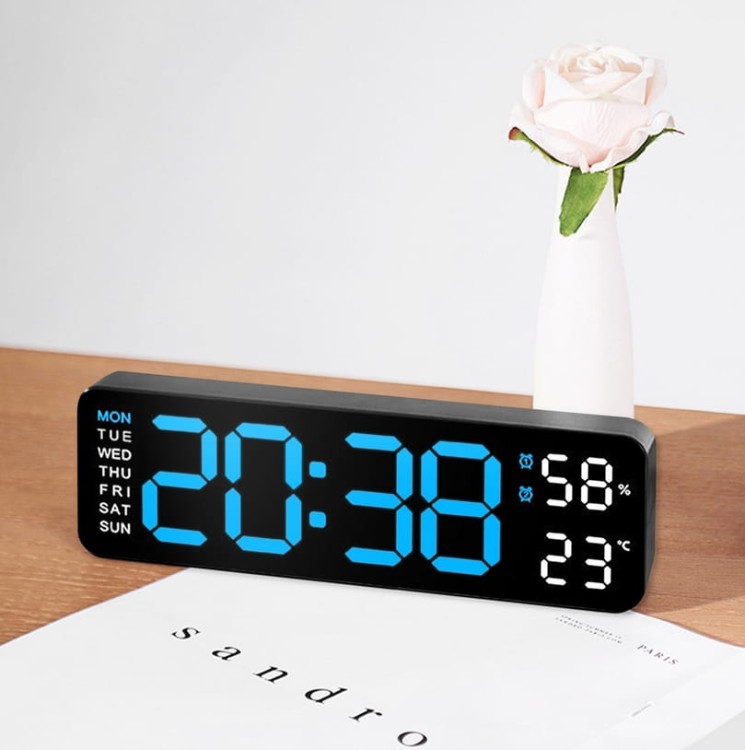 Zegar Elektroniczny Budzik LED Głośny Drzemka Termometr Higrometr XXL Duży