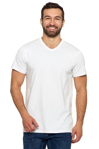 KOSZULKA MĘSKA BAWEŁNA PREMIUM T-SHIRT DEKOLT W SEREK BIAŁY MORAJ M