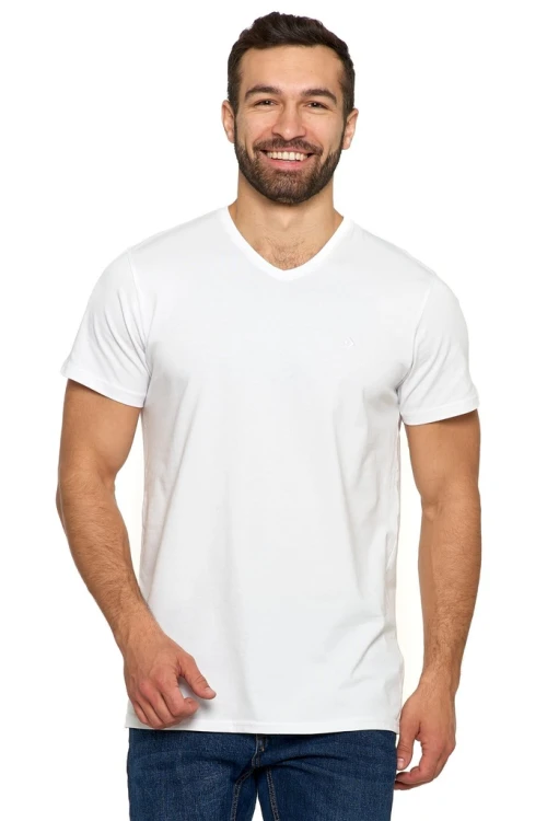 KOSZULKA MĘSKA BAWEŁNA PREMIUM T-SHIRT DEKOLT W SEREK BIAŁY MORAJ XL