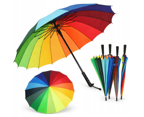 PARASOL TĘCZOWY DUŻY PARASOLKA KOLOROWA SOLIDNA