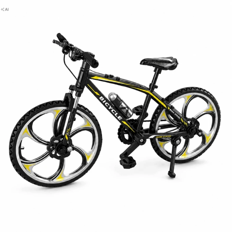 Metalowy Model Roweru Górskiego MTB 1:8 Finger Bike Prezent Gadżet czar/żół