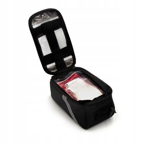 Torba rowerowa z wyposażeniem, nylon 600D, czarny