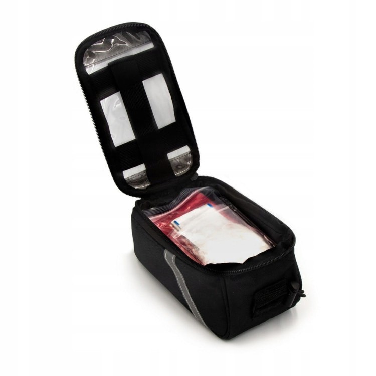 Torba rowerowa z wyposażeniem, nylon 600D, czarny