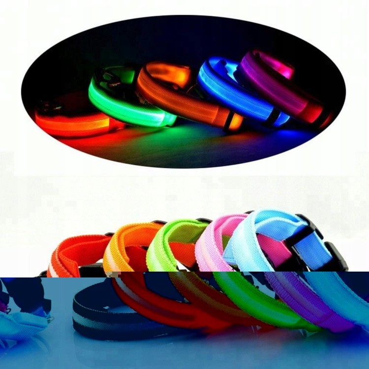 Obroża dla psa materiałowa świecąca r. XL - kolor niebieski