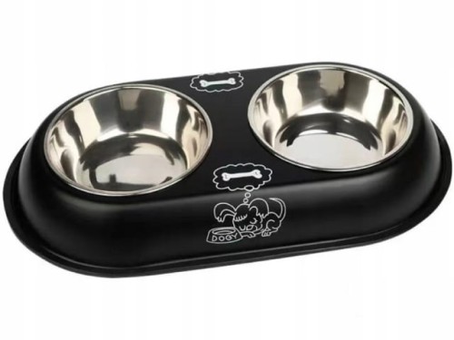 Podwójna miska metalowa dla psa i kota - CZARNA