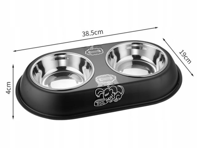Podwójna miska metalowa dla psa i kota - CZARNA