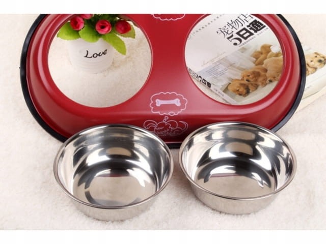 Podwójna miska metalowa dla psa i kota - CZARNA