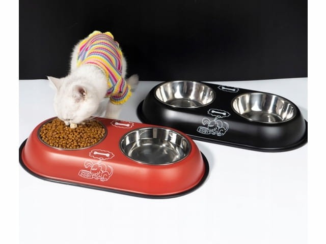 Podwójna miska metalowa dla psa i kota - CZARNA