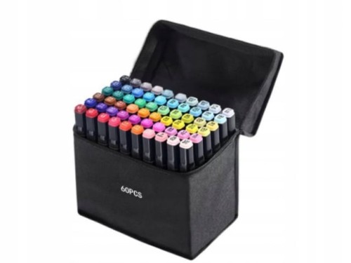 MARKERY ALKOHOLOWE 60 SZT Flamastry Mazaki Pisaki Dwustronne Pro + TORBA