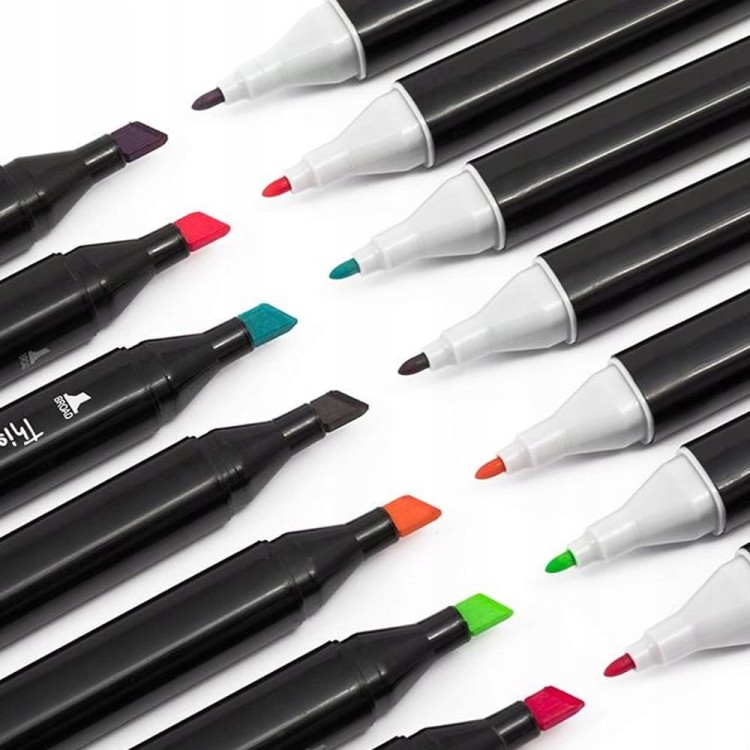 MARKERY ALKOHOLOWE 60 SZT Flamastry Mazaki Pisaki Dwustronne Pro + TORBA